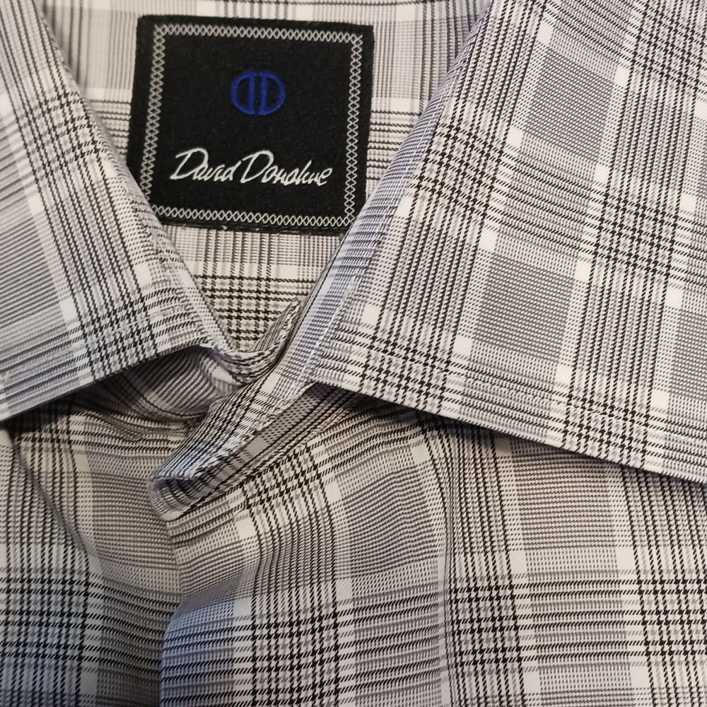 David Donahue Blue Plaid French Cuff